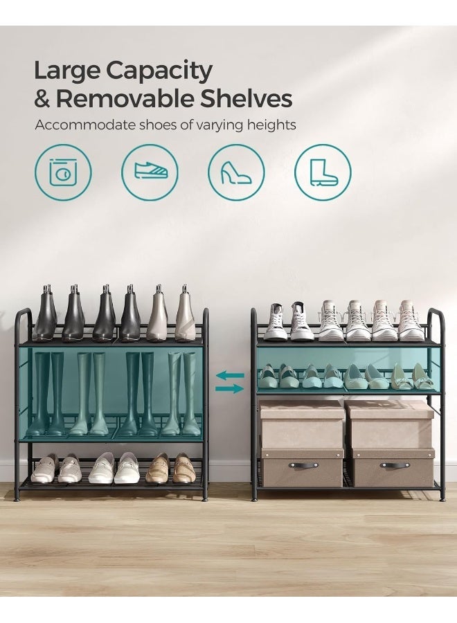 SONGMICS رف أحذية SONGMICS، 4 طبقات رف تخزين أحذية قابل للتكديس، منظم أحذية معدني مع رفوف مسطحة أو مائلة قابلة للتعديل، 27.5 × 68.5 × 65 سم، مدخل، أسود - Image 4